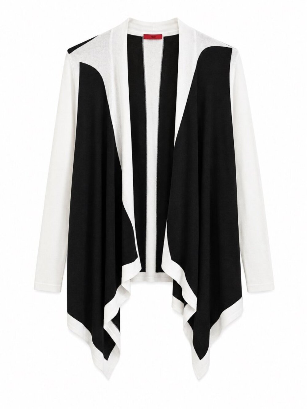 Black & White Open-Front Cardigan Long Sleeve Draped Hem Size L